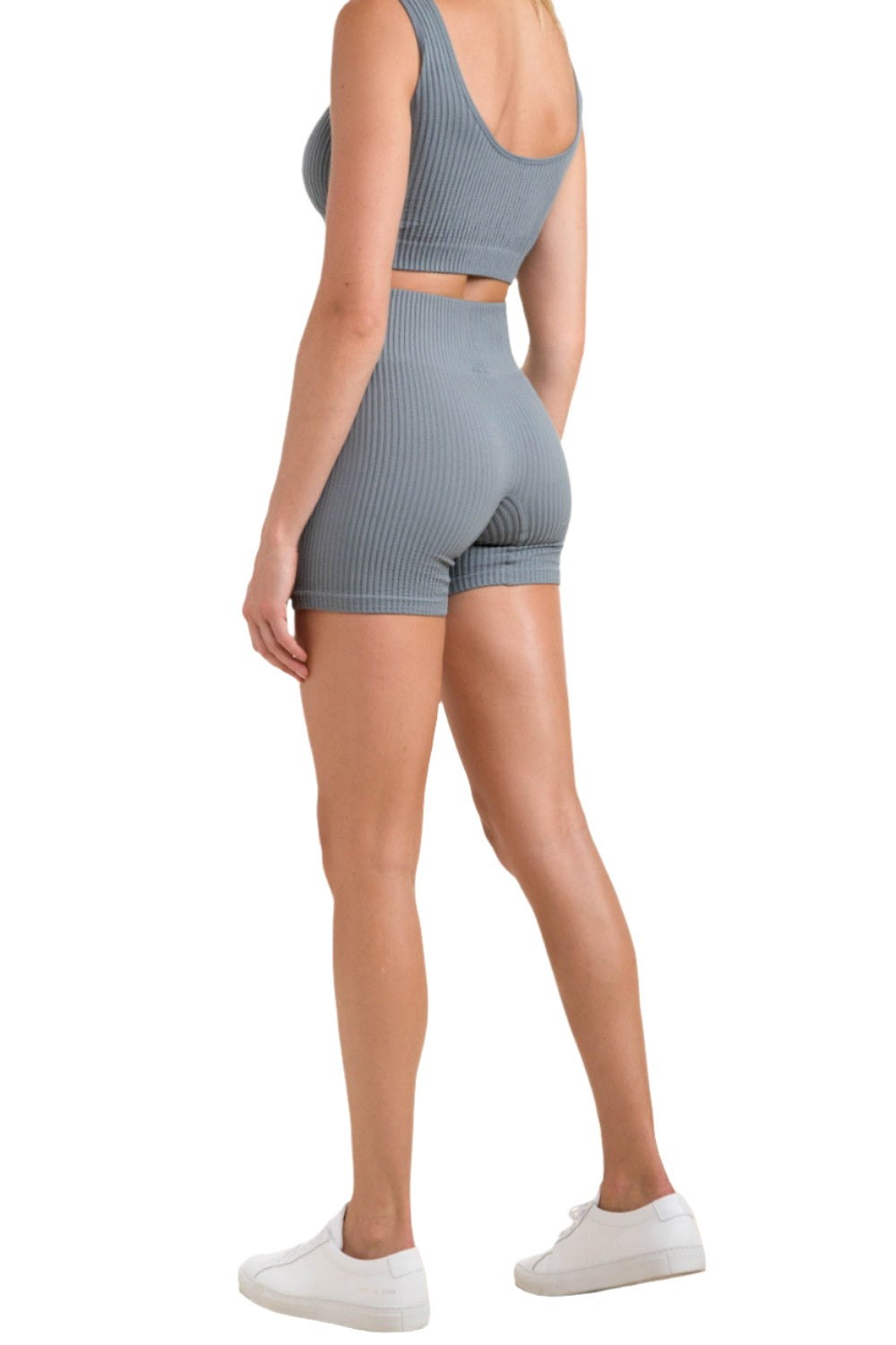 Mono B Ribbed Seamless High-Waisted Shorts APH-A1236 - Sea - Side View
