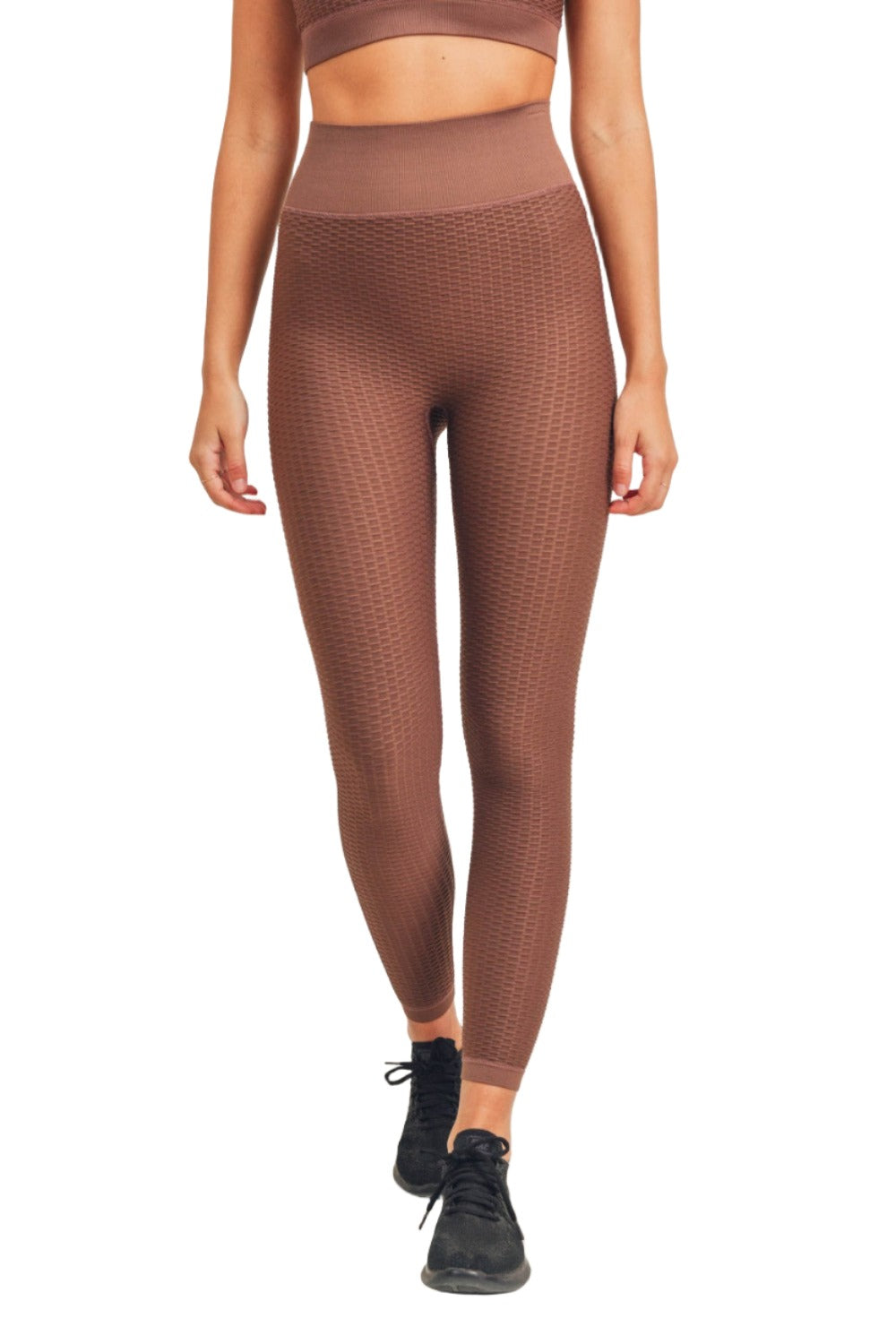 Mono B Jacquard & Ribbed Seamless High-Waisted Leggings APH-A7116 - Bark - Front View