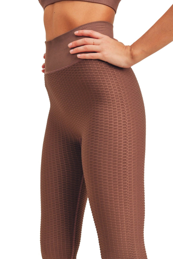 Mono B Jacquard & Ribbed Seamless High-Waisted Leggings APH-A7116 - Bark - Rear View
