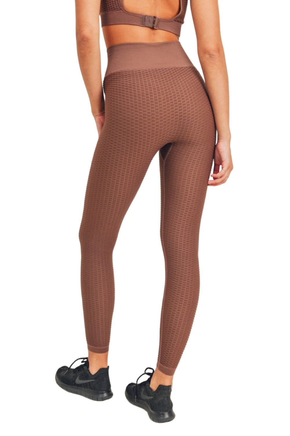 Mono B Jacquard & Ribbed Seamless High-Waisted Leggings APH-A7116 - Bark - Back View