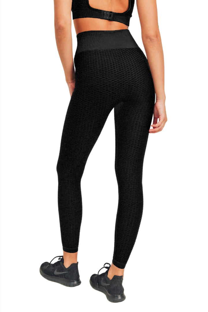 Mono B Jacquard & Ribbed Seamless High-Waisted Leggings APH-A7116 - Black - Back View