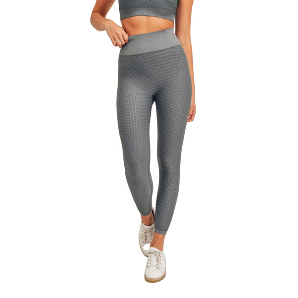 Mono B Jacquard & Ribbed Seamless High-Waisted Leggings APH-A7116 - Dark Sage - Front View