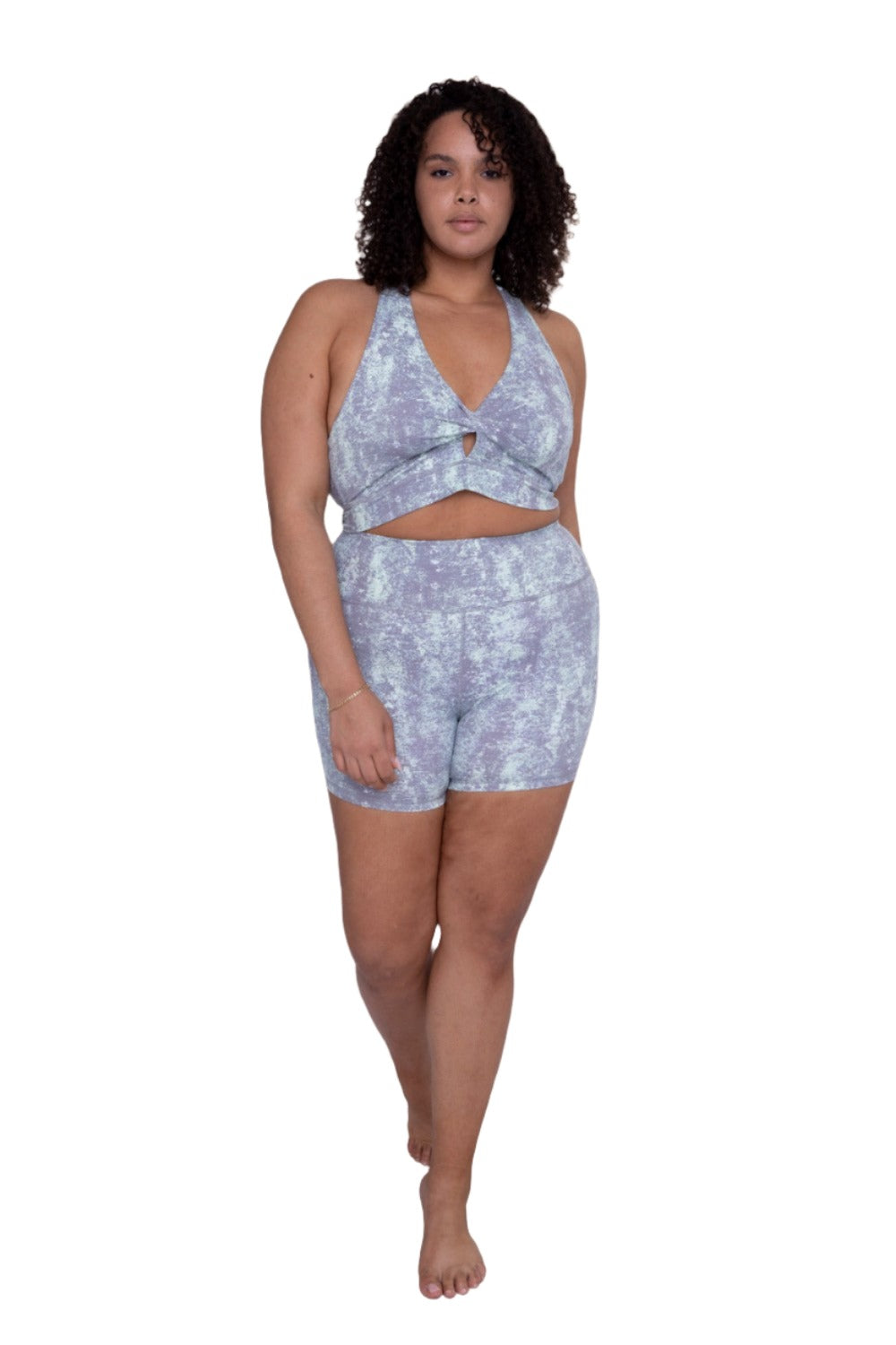 Mono B Tie-Dye Acid Wash Active Shorts APH-B0186 and Plus - Sage Tie Dye - Front View