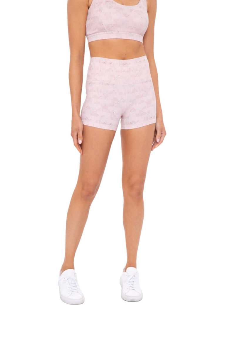 Mono B Geometric Diamond Grid Active Shorts APH-B0190 - Pink - Front View