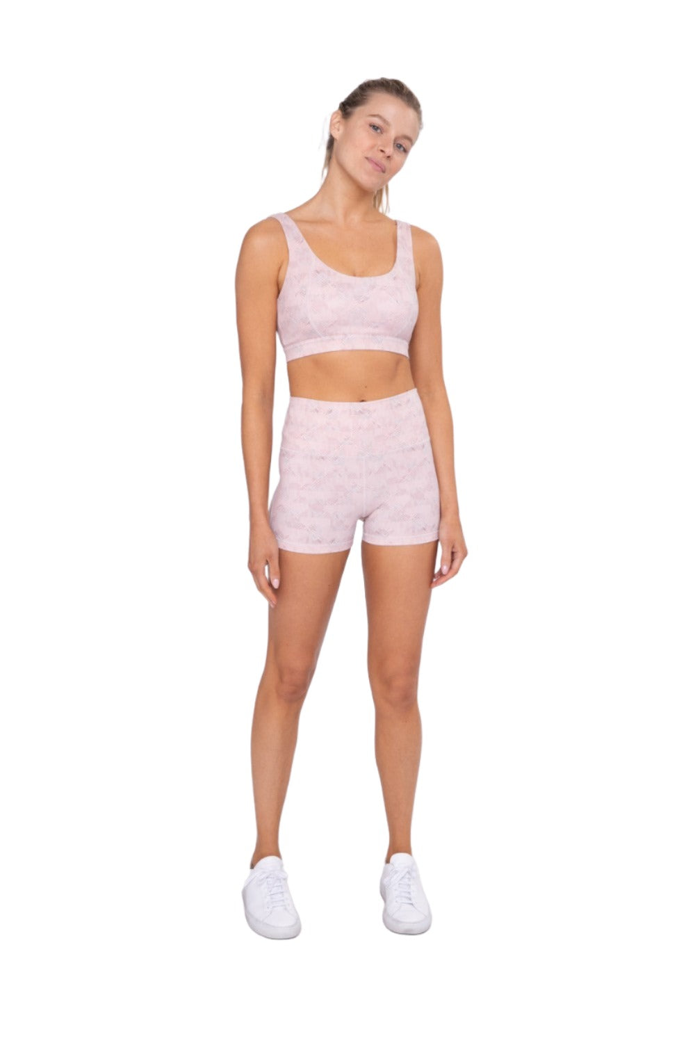 Mono B Geometric Diamond Grid Active Shorts APH-B0190 - Pink - Front Full View