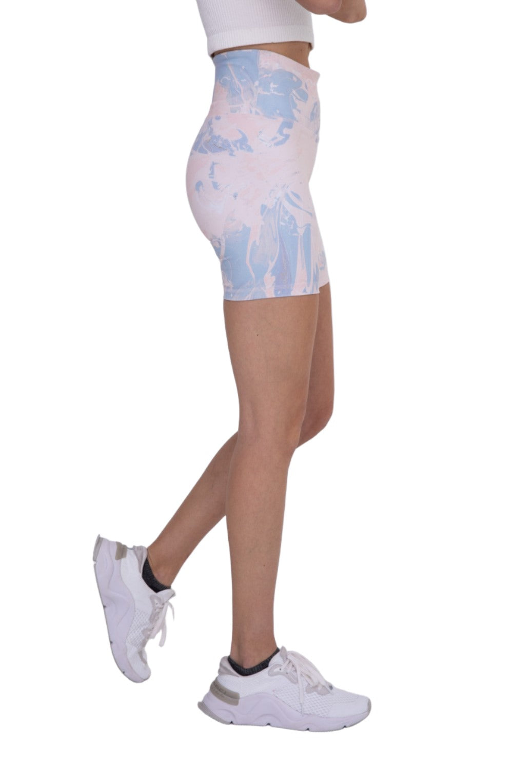 Mono B Cotton Candy High-Waist Bike Shorts APH-B0264 - Peach Print - Side View