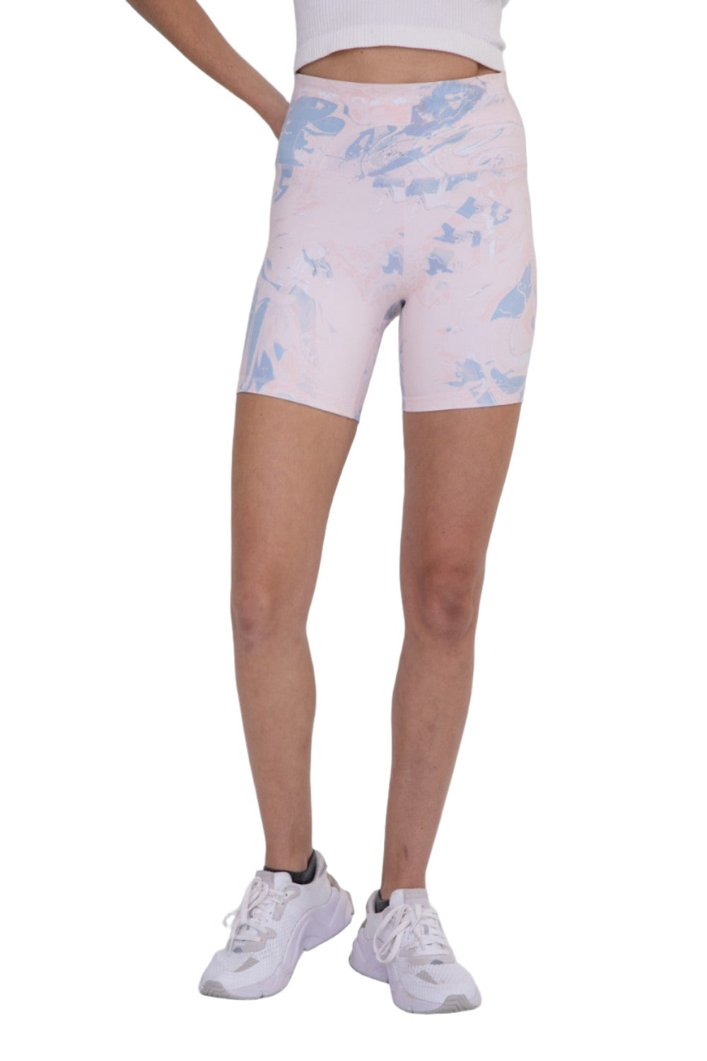 Mono B Cotton Candy High-Waist Bike Shorts APH-B0264 - Peach Print - Front View