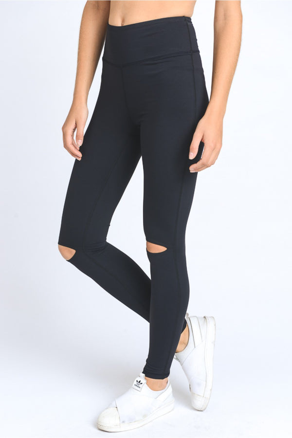 Mono B Knee Cut-Out High-Waisted Leggings APH1729 - Black - Side View