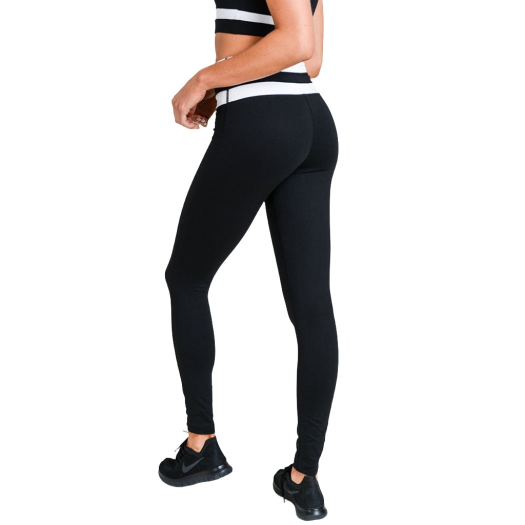 Mono B Color Trimmed Waist High Rise Leggings APH2254 - Black - Back View