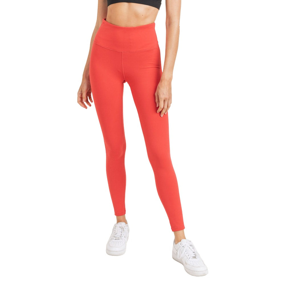 Mono B Essential Highwaist Solid Leggings APH2366 - M Red - Front View