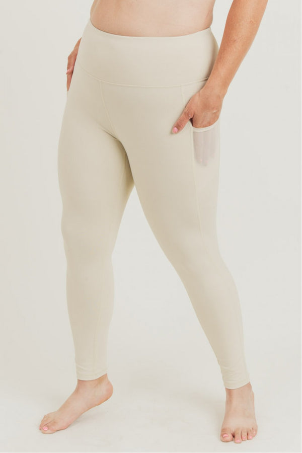 Mono B High waist Essential Leggings with Mesh Pockets APH2420 Plus - Natural - Front Side View