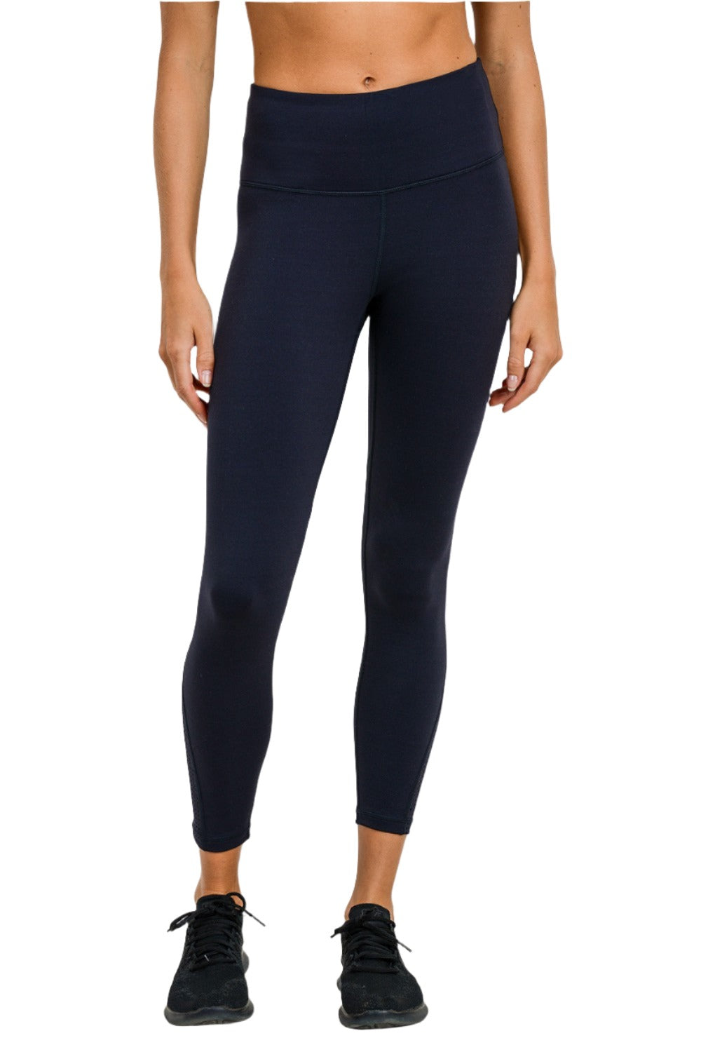 Mono B Perforated Panel Highwaist Performance Leggings APH2461 - Black - Front View