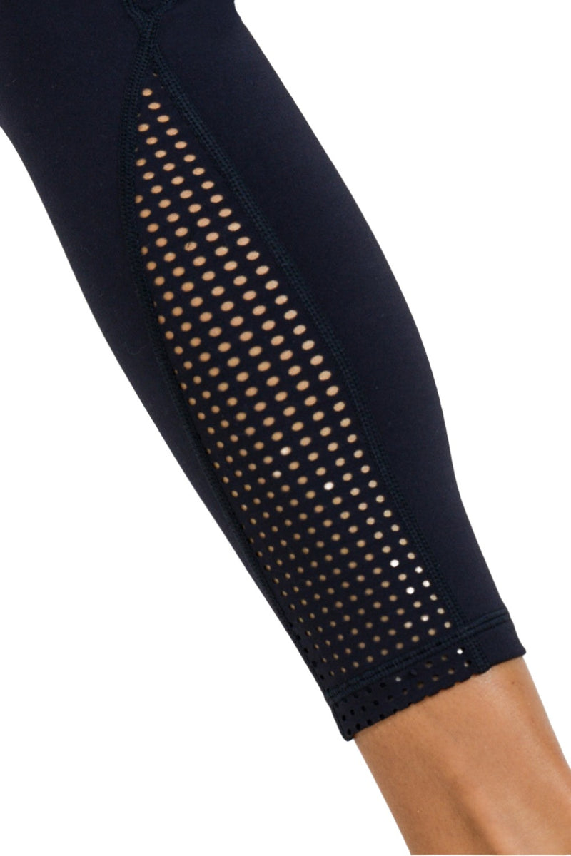 Mono B Perforated Panel Highwaist Performance Leggings APH2461 - Black - Rear View