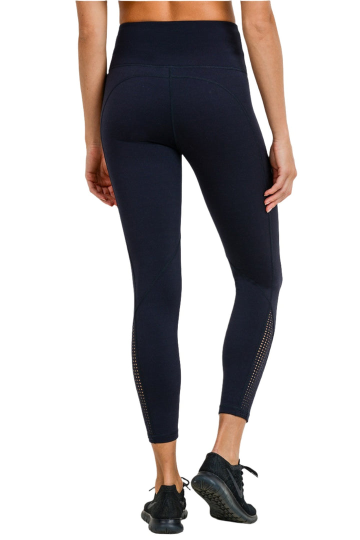 Mono B Perforated Panel Highwaist Performance Leggings APH2461 - Black - Back View