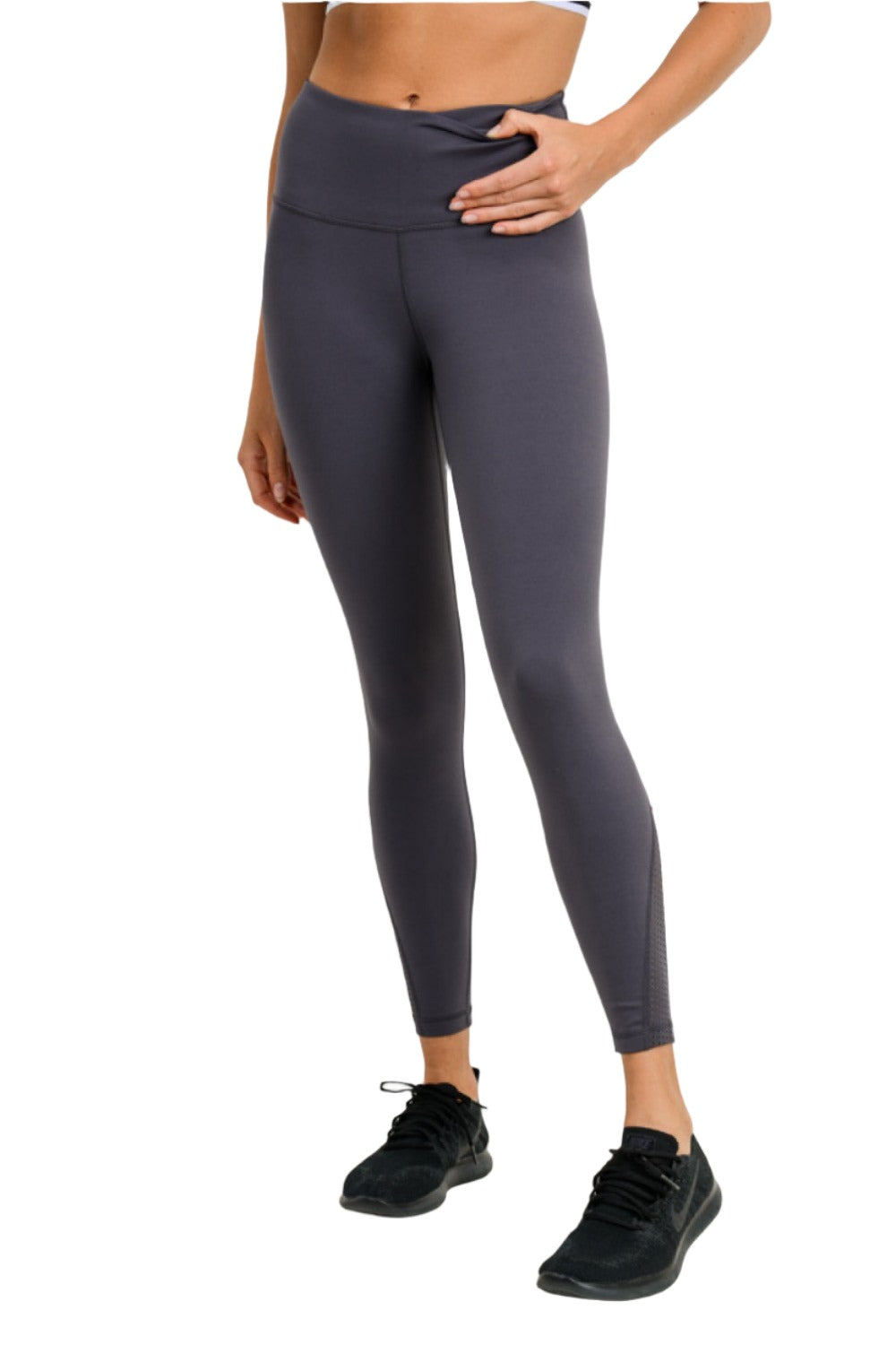 Mono B Perforated Panel Highwaist Performance Leggings APH2461 - Grey - Front View
