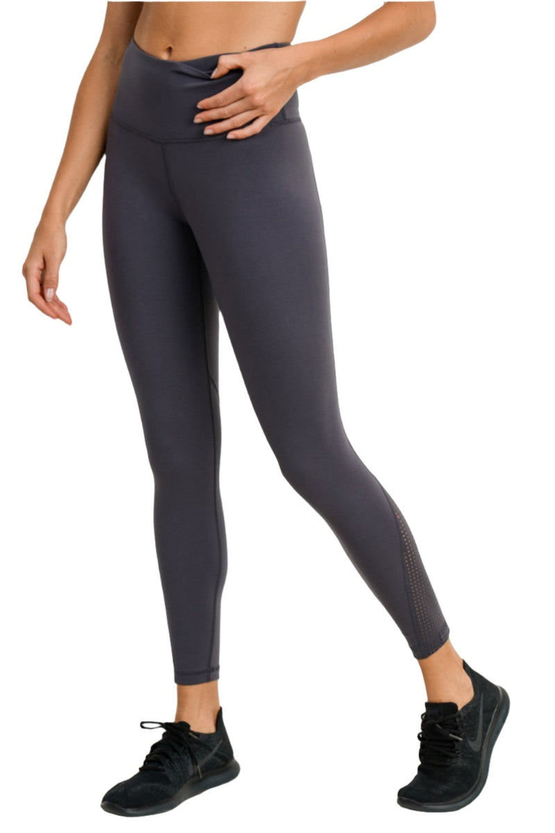 Mono B Perforated Panel Highwaist Performance Leggings APH2461 - Grey - Front View