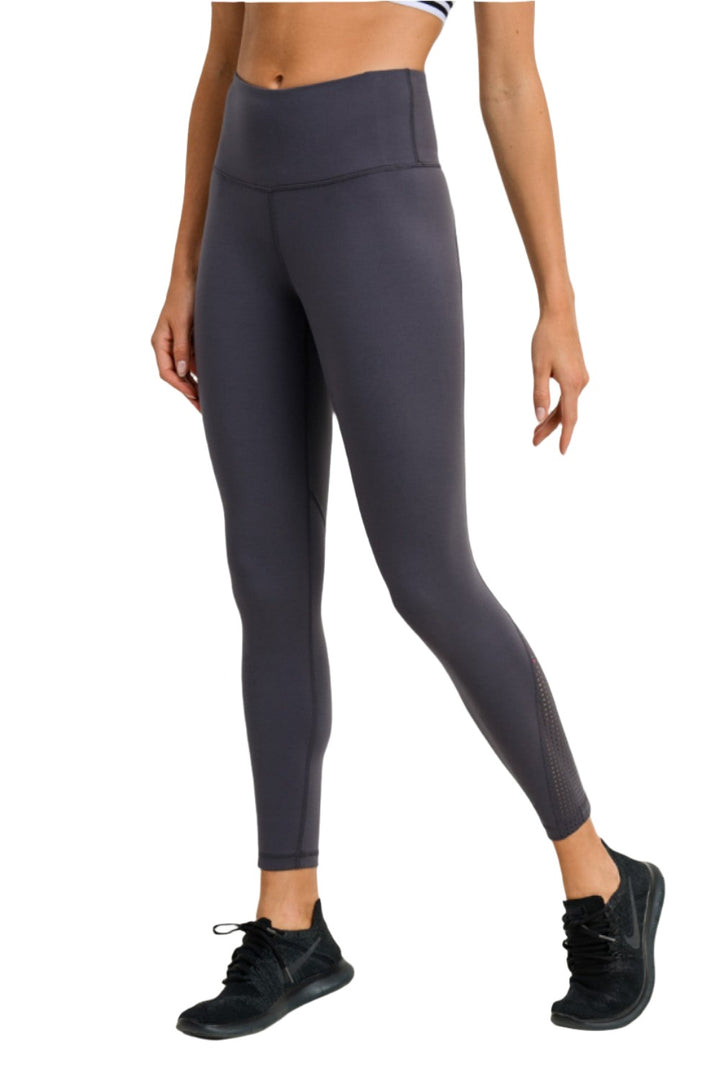 Mono B Perforated Panel Highwaist Performance Leggings APH2461 - Grey - Side View