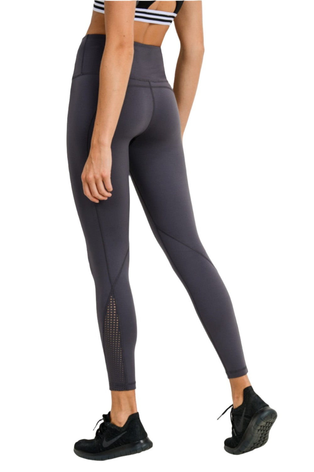 Mono B Perforated Panel Highwaist Performance Leggings APH2461 - Grey - Back Side View