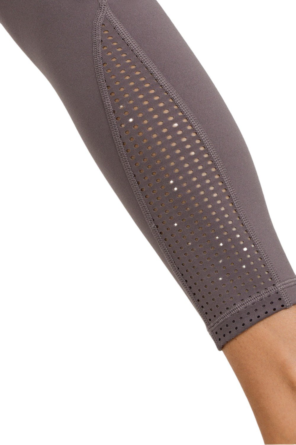 Mono B Perforated Panel Highwaist Performance Leggings APH2461 - Mocha Mousse - Rear View