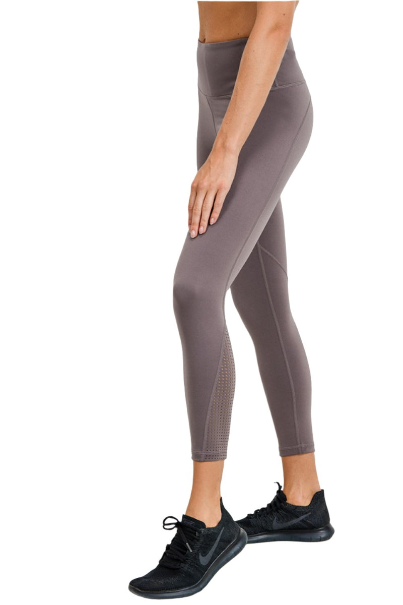 Mono B Perforated Panel Highwaist Performance Leggings APH2461 - Mocha Mousse - Side View