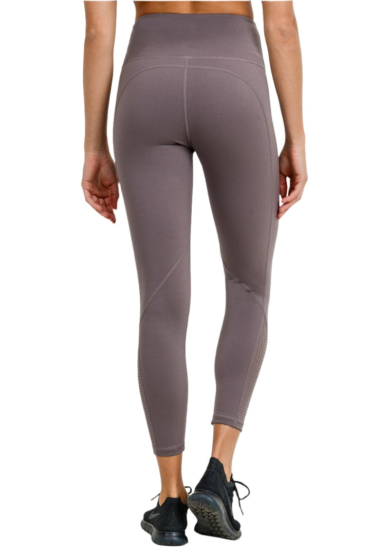 Mono B Perforated Panel Highwaist Performance Leggings APH2461 - Mocha Mousse - Back View