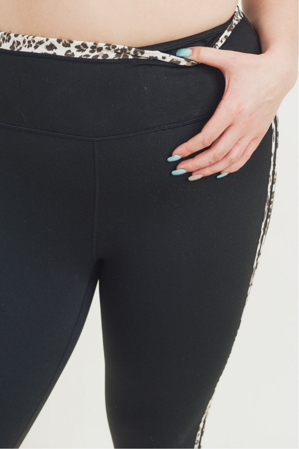 Mono B Snow Jaguar Print Striped Highwaist Leggings APH2529 and Plus - Black - Rear View