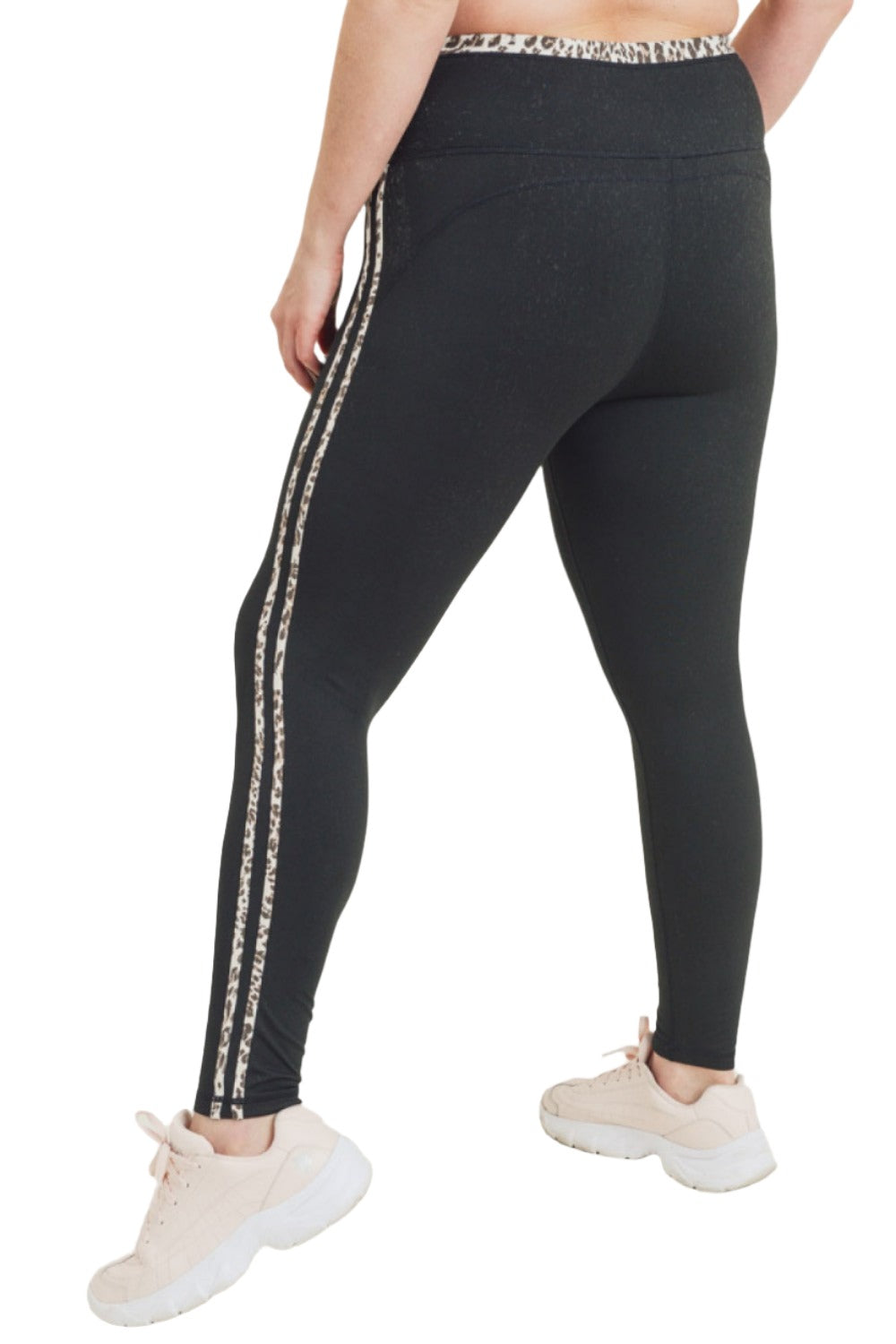 Mono B Snow Jaguar Print Striped Highwaist Leggings APH2529 and Plus - Black - Side View