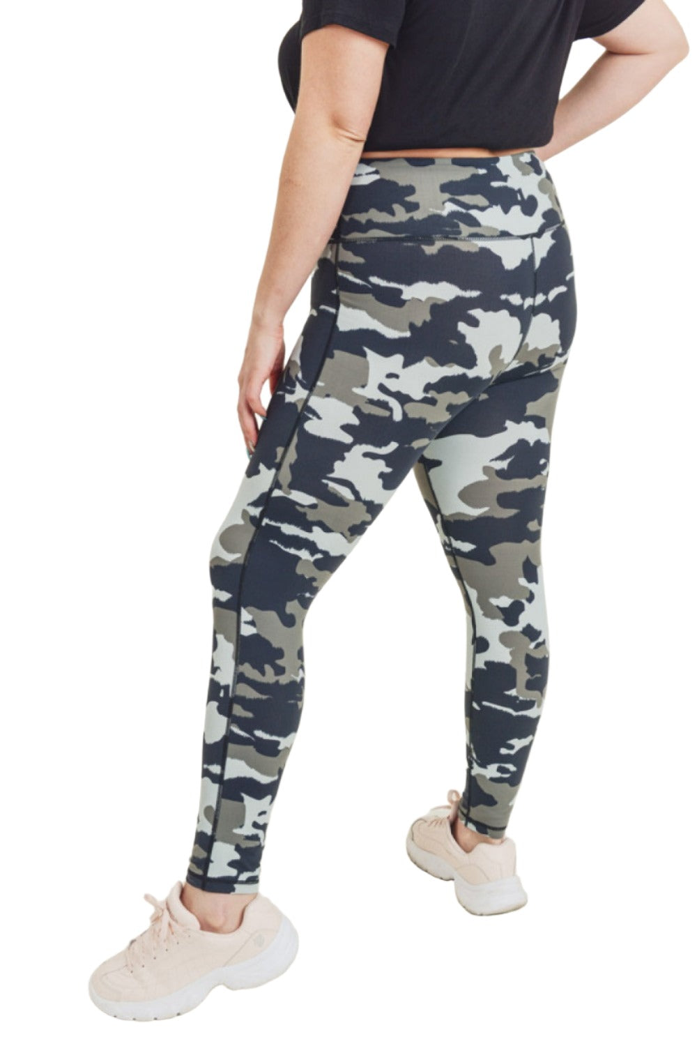 Mono B Jungle Camo High Waist Leggings APH2628 and Plus - Army Camo - Back Side View