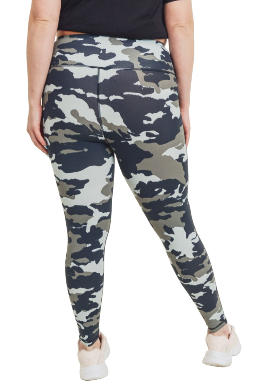 Mono B Jungle Camo High Waist Leggings APH2628 and Plus - Army Camo - Back View