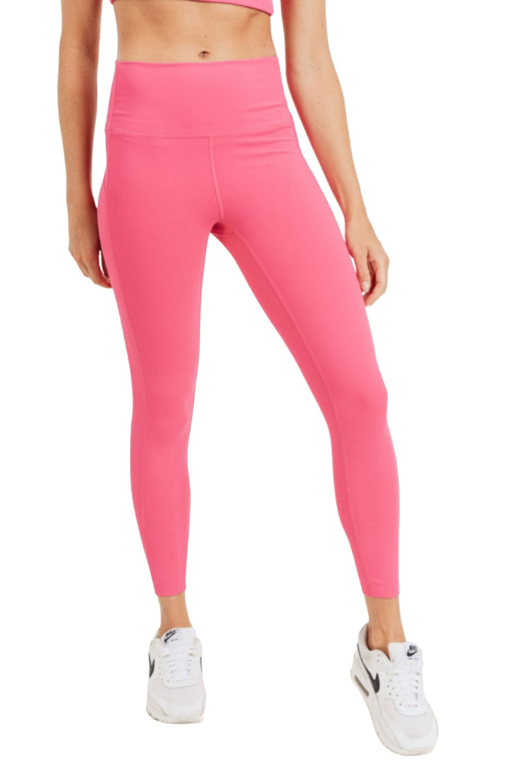 Mono B Laser-Cut and Bonded Essential Foldover Highwaist Leggings APH2713 Plus - Fuschina - Front View