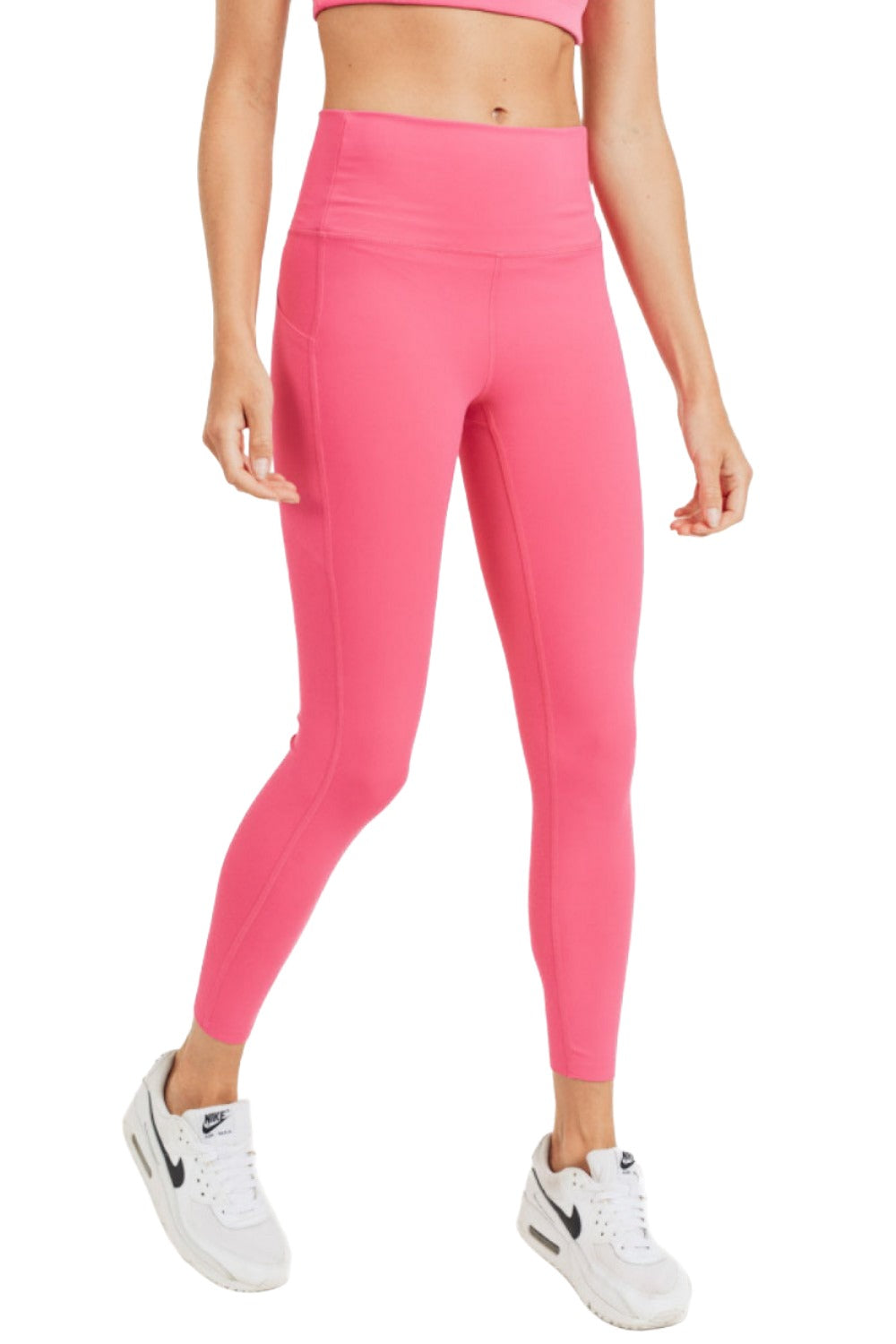 Mono B Laser-Cut and Bonded Essential Foldover Highwaist Leggings APH2713 Plus - Fuschina - Front View