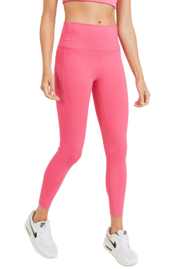 Mono B Laser-Cut and Bonded Essential Foldover Highwaist Leggings APH2713 Plus - Fuschina - Front View