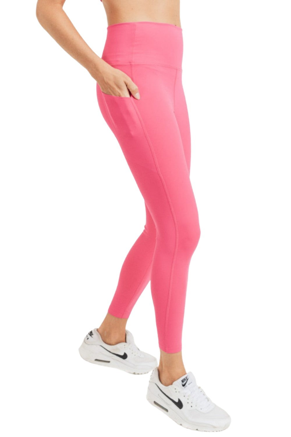 Mono B Laser-Cut and Bonded Essential Foldover Highwaist Leggings APH2713 Plus - Fuschina - Side View