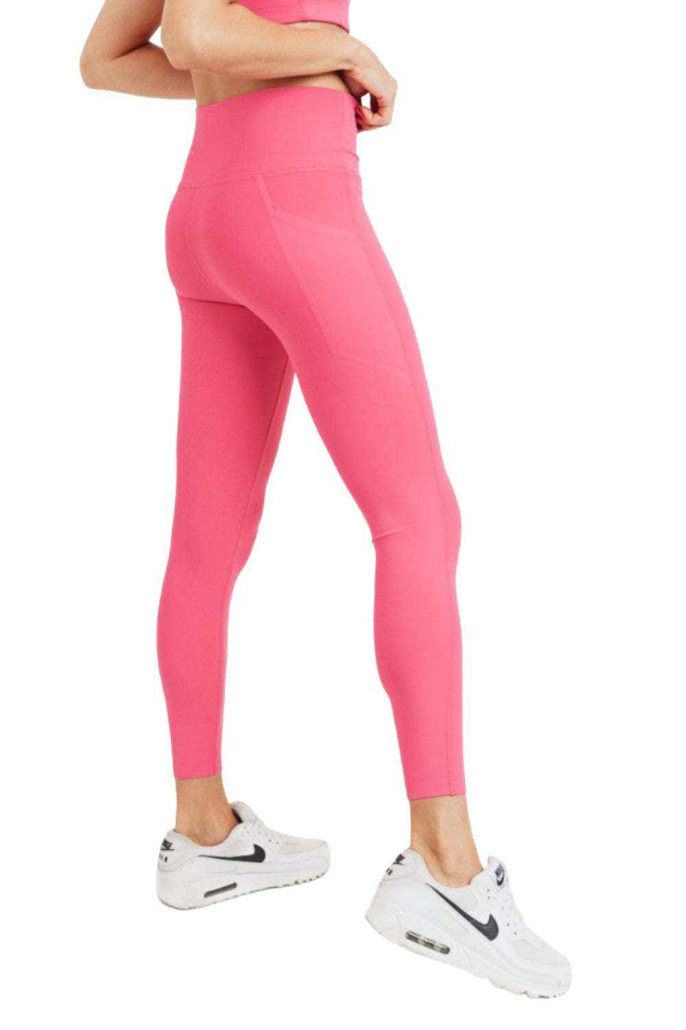 Mono B Laser-Cut and Bonded Essential Foldover Highwaist Leggings APH2713 Plus - Fuschina - Side View
