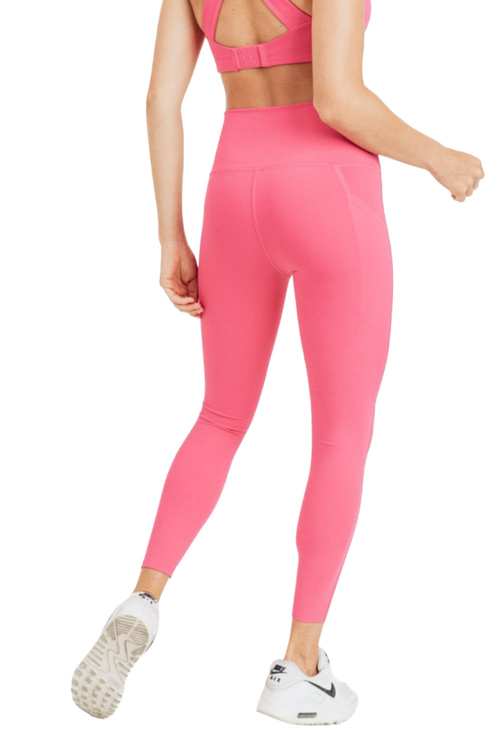 Mono B Laser-Cut and Bonded Essential Foldover Highwaist Leggings APH2713 Plus - Fuschina - Back Side View