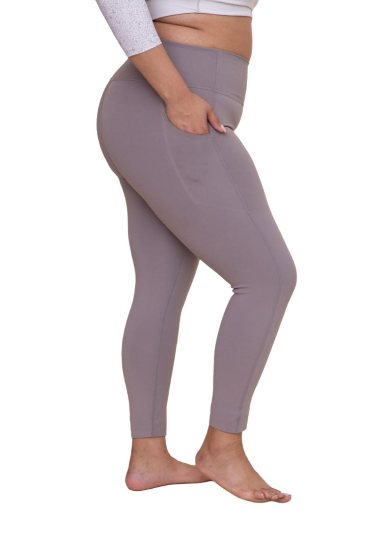 Mono B Laser-Cut and Bonded Essential Foldover Highwaist Leggings APH2713 Plus - Heather - Side View