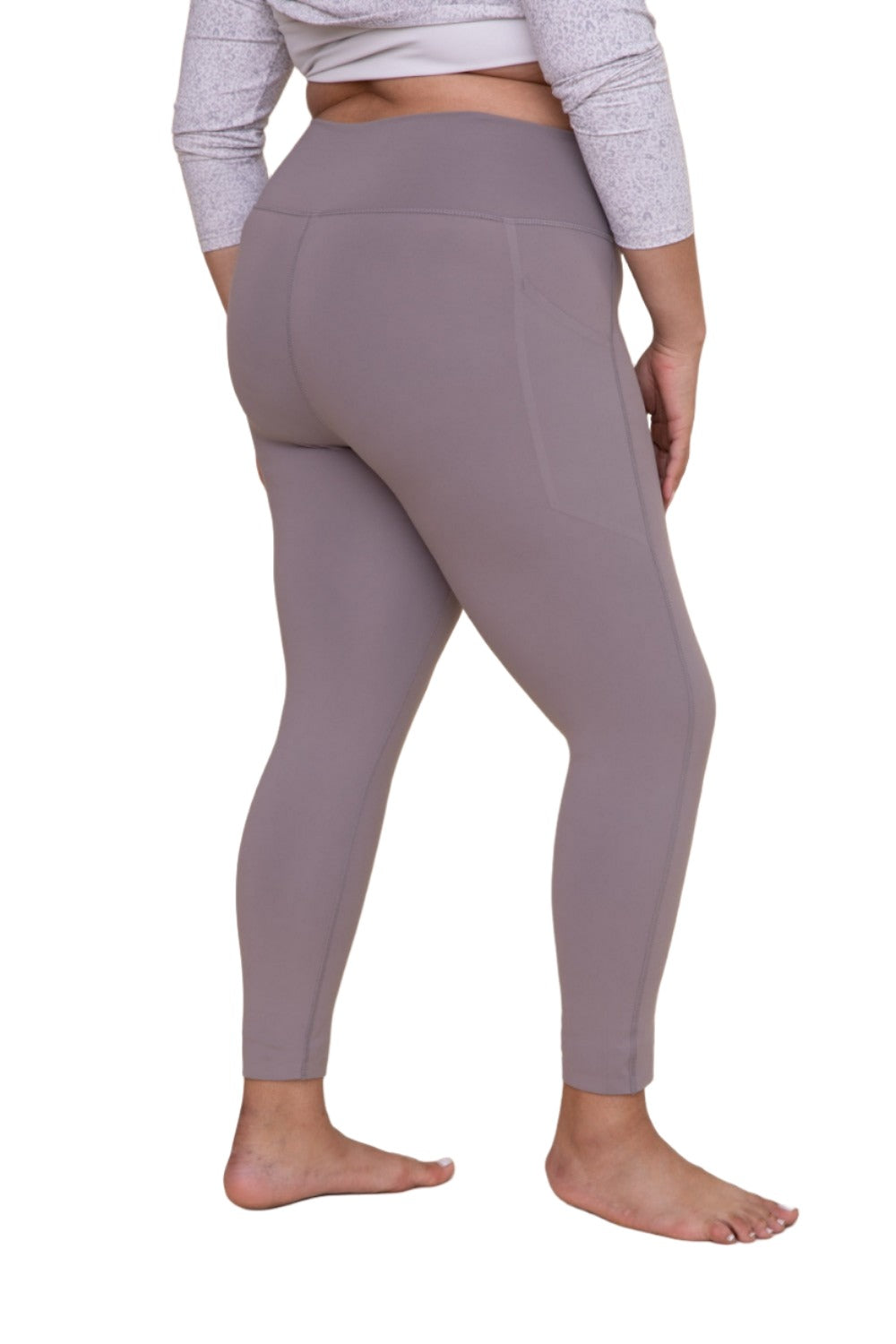 Mono B Laser-Cut and Bonded Essential Foldover Highwaist Leggings APH2713 Plus - Heather - Back Side View