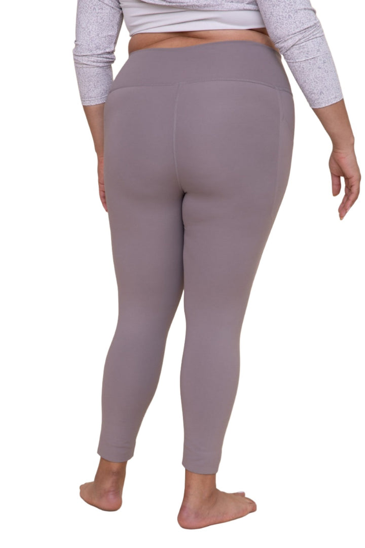 Mono B Laser-Cut and Bonded Essential Foldover Highwaist Leggings APH2713 Plus - Heather - Back View