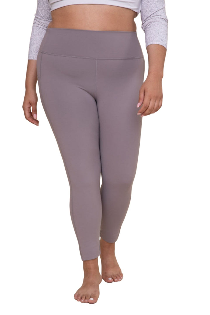Mono B Laser-Cut and Bonded Essential Foldover Highwaist Leggings APH2713 Plus - Heather - Front View