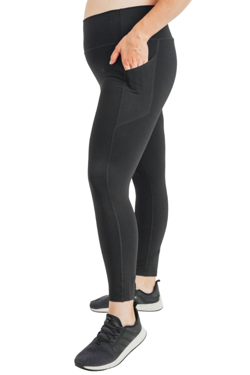 Mono B Laser-Cut and Bonded Essential Foldover Highwaist Leggings APH2713 Plus - Black - Side View