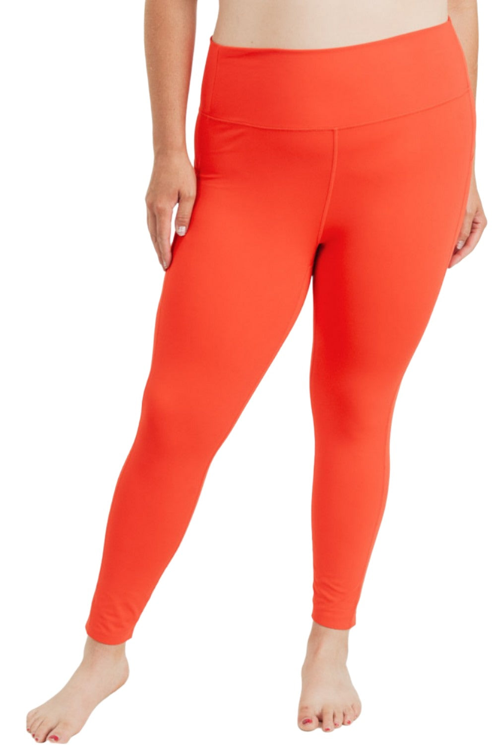 Mono B Laser-Cut and Bonded Essential Foldover Highwaist Leggings APH2713 Plus - Ornge - Front View