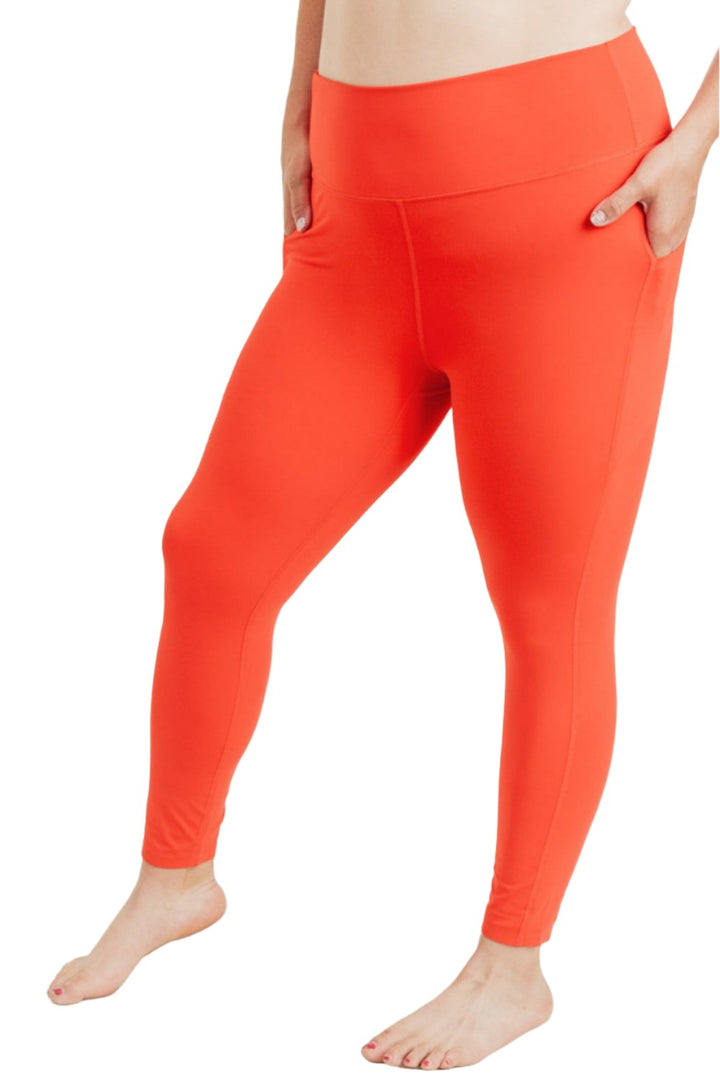 Mono B Laser-Cut and Bonded Essential Foldover Highwaist Leggings APH2713 Plus - Ornge - Front Side View
