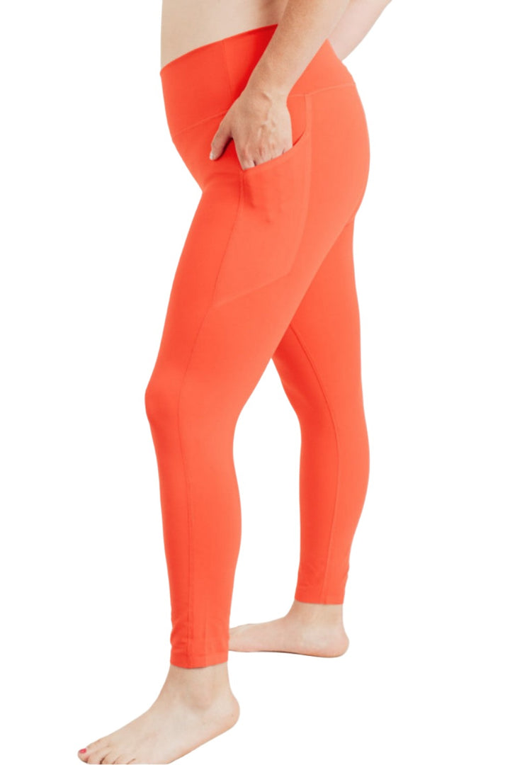 Mono B Laser-Cut and Bonded Essential Foldover Highwaist Leggings APH2713 Plus - Ornge - Side View