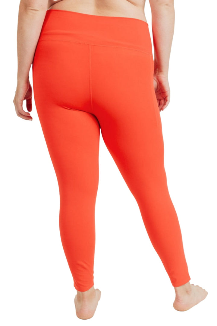 Mono B Laser-Cut and Bonded Essential Foldover Highwaist Leggings APH2713 Plus - Ornge - Back View