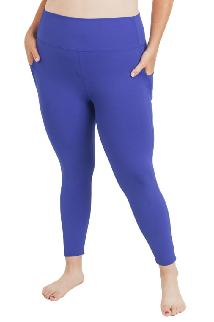 Mono B Laser-Cut and Bonded Essential Foldover Highwaist Leggings APH2713 Plus - Royal Blue - Front View