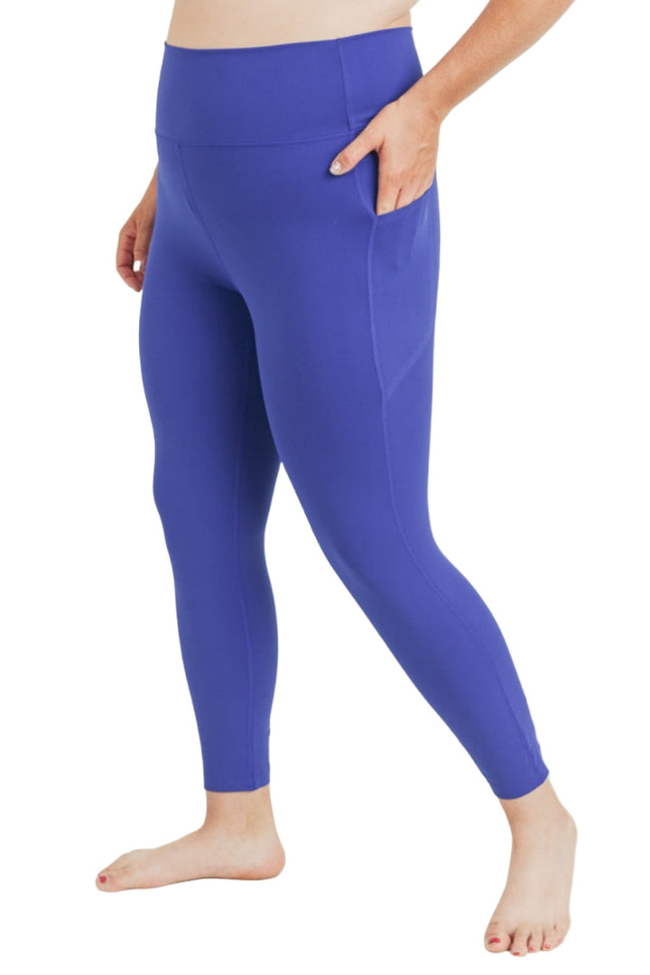 Mono B Laser-Cut and Bonded Essential Foldover Highwaist Leggings APH2713 Plus - Royal Blue - Side View