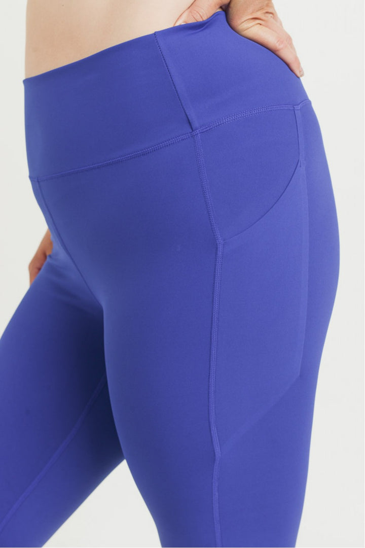 Mono B Laser-Cut and Bonded Essential Foldover Highwaist Leggings APH2713 Plus - Royal Blue - Rear View