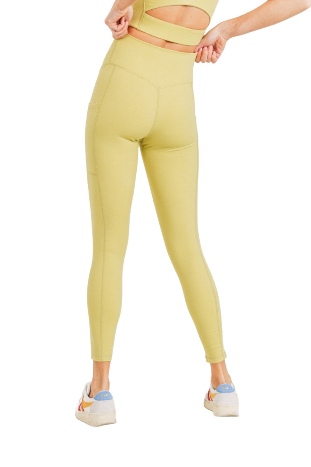 Mono B Lycra-Blend Essential Sweetheart Back High Waist Leggings APH2757 - Pale Olive - Back View