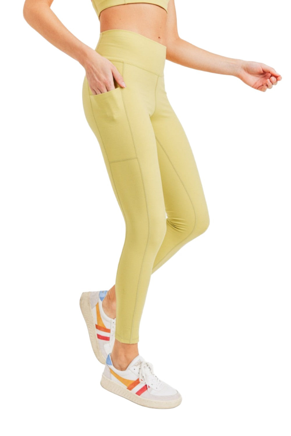 Mono B Lycra-Blend Essential Sweetheart Back High Waist Leggings APH2757 - Pale Olive - Side View