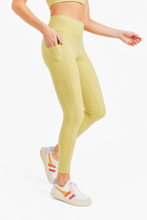 Mono B Lycra-Blend Essential Sweetheart Back High Waist Leggings APH2757 - Pale Olive - Side View